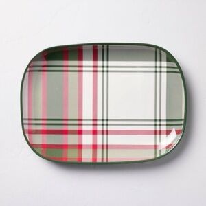 Hearth & Hand 12"x17" Christmas Plaid Melamine Serving Platter Green/Red/Cream